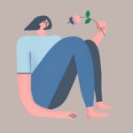 Lonely girl with a flower.
